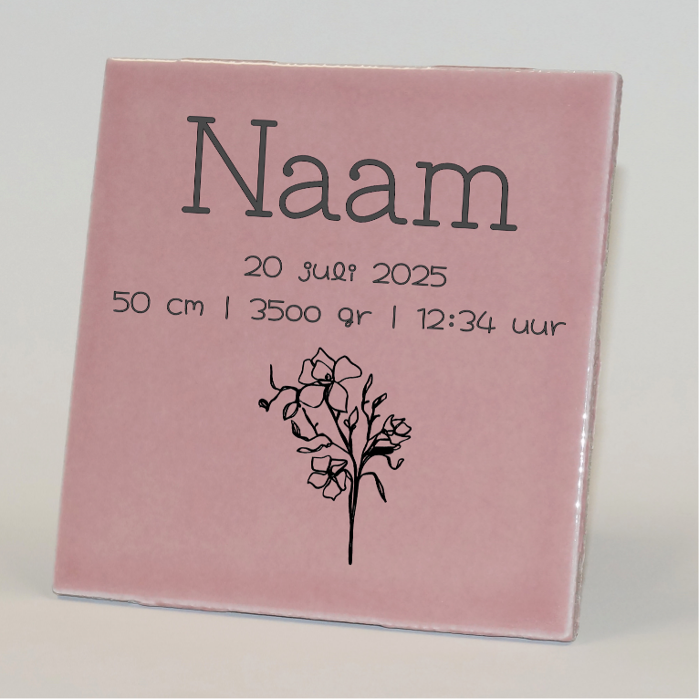 Geboortetegel gepersonaliseerd juli roze