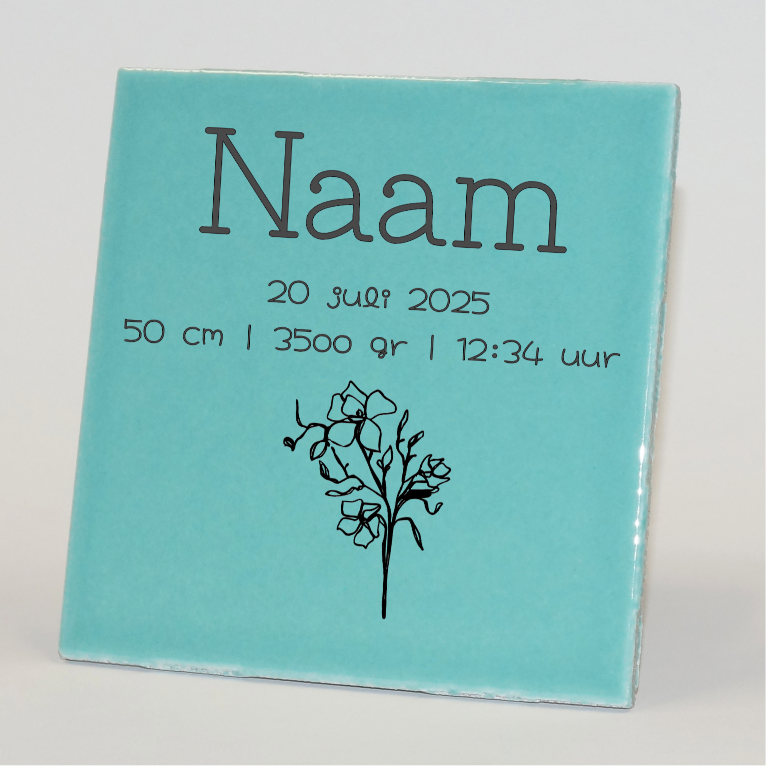 Geboortetegel gepersonaliseerd juli turquoise