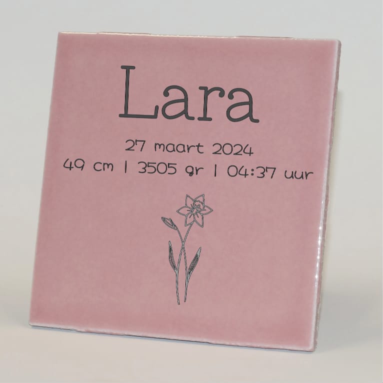 Geboortetegel gepersonaliseerd maart roze