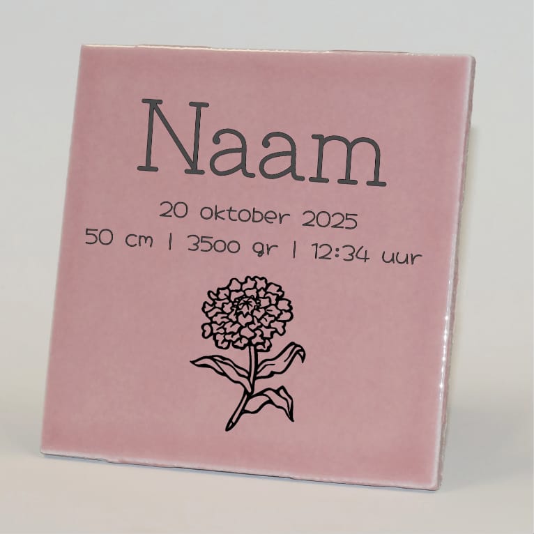 Geboortetegel gepersonaliseerd oktober roze