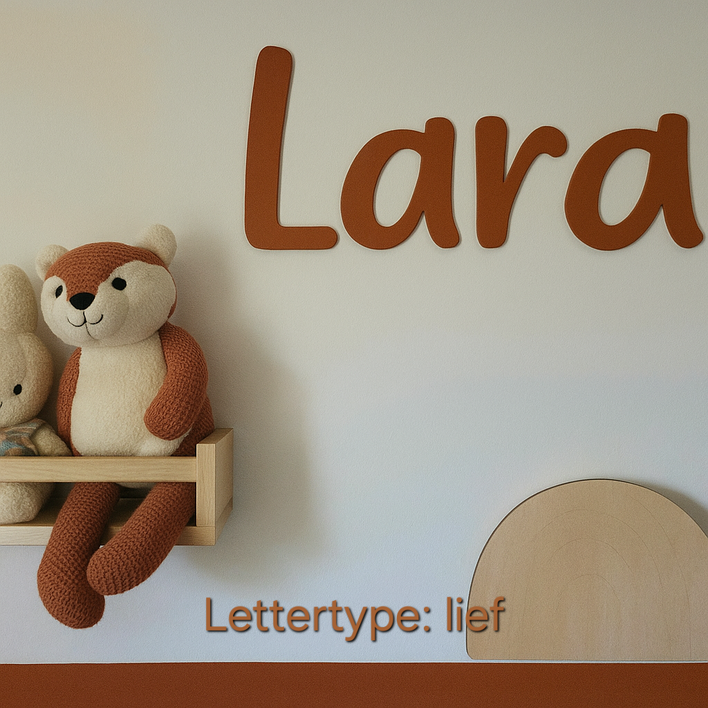 Houten wanddecoratie met naam lettertype lief