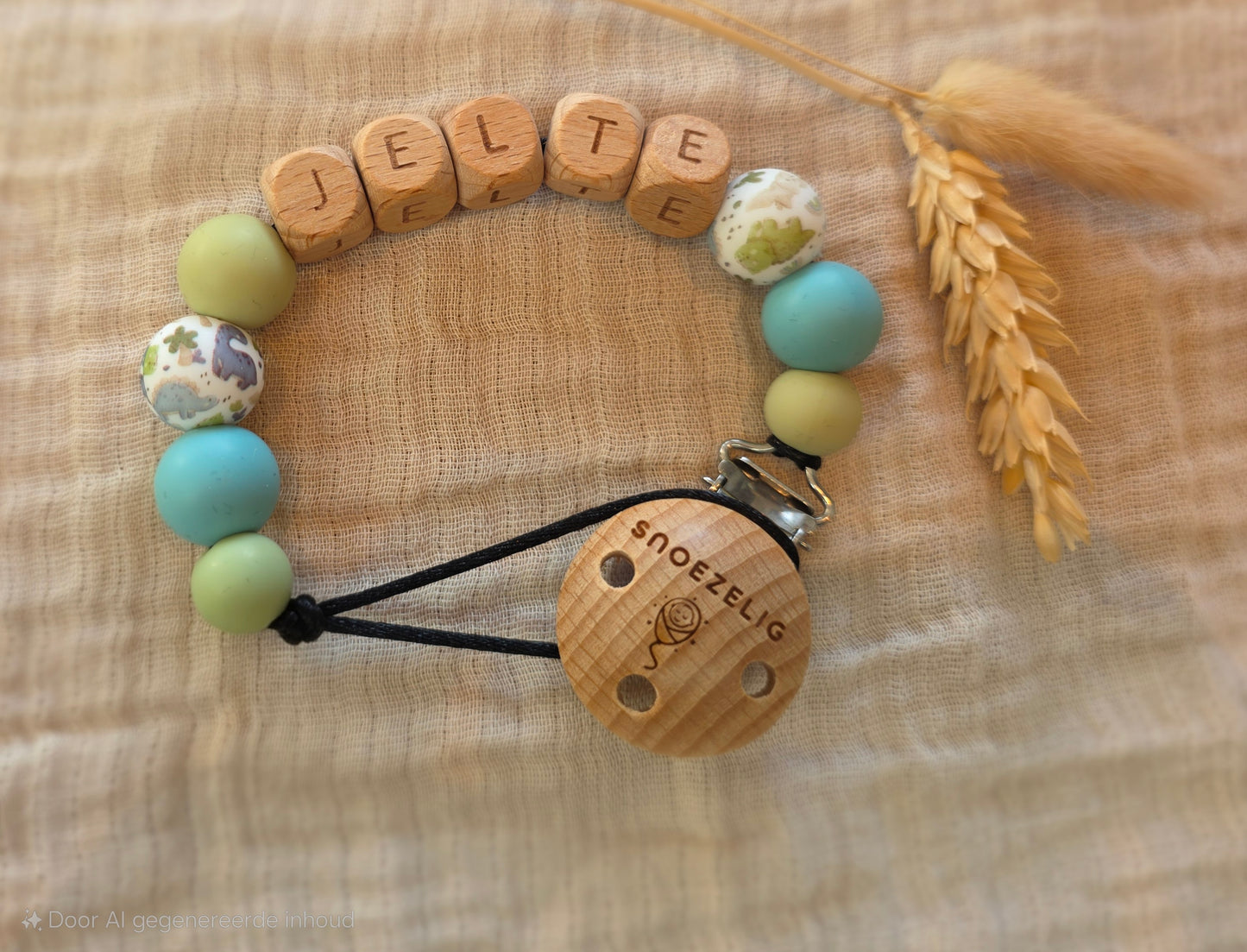 Speenkoord met naam - hout & siliconen
