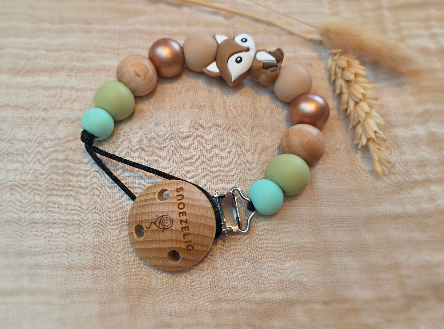 Speenkoord met naam - hout & siliconen