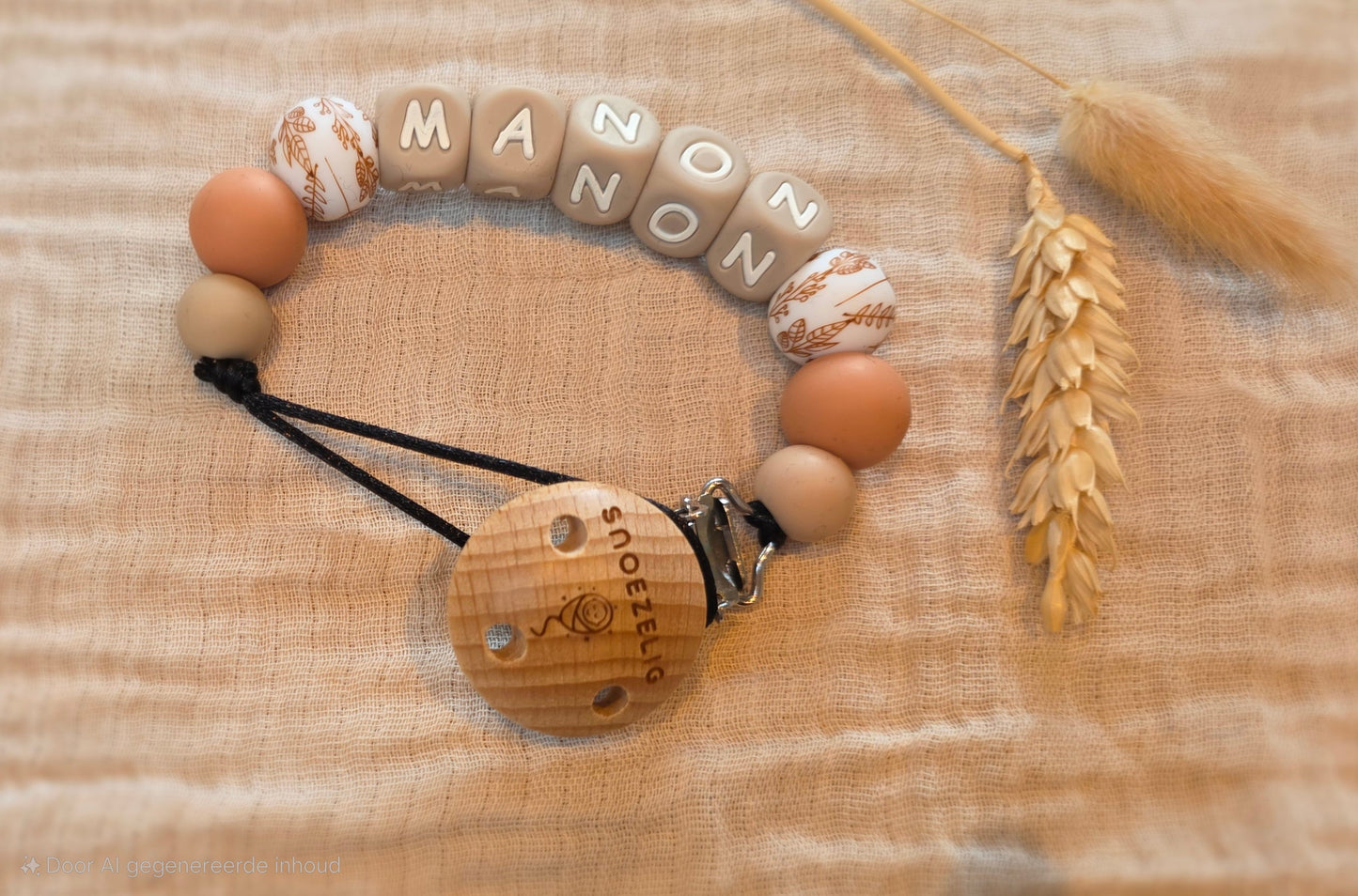 Speenkoord met naam - hout & siliconen