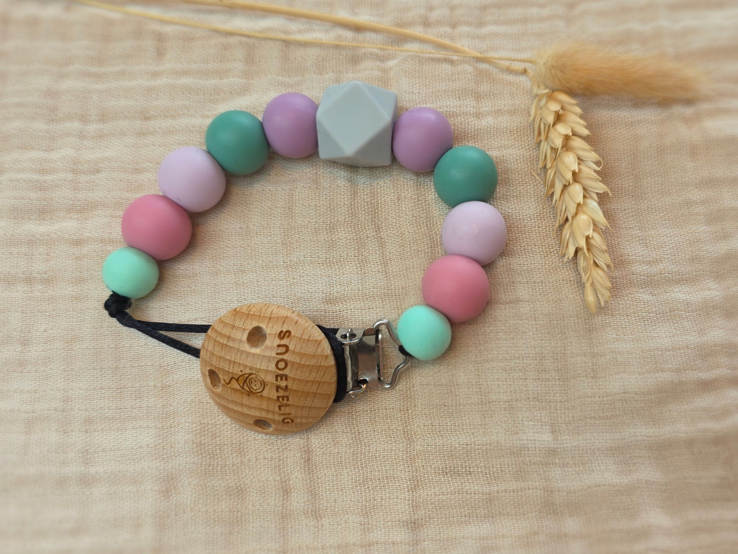 Speenkoord met naam - hout & siliconen