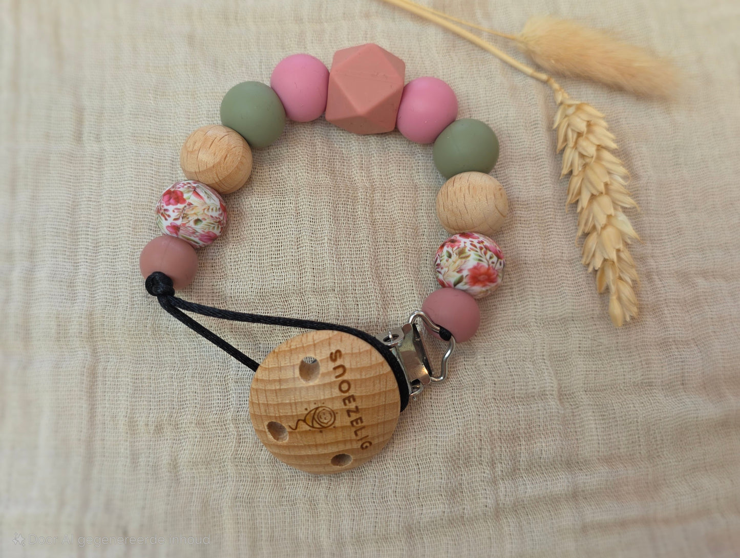Speenkoord met naam - hout & siliconen