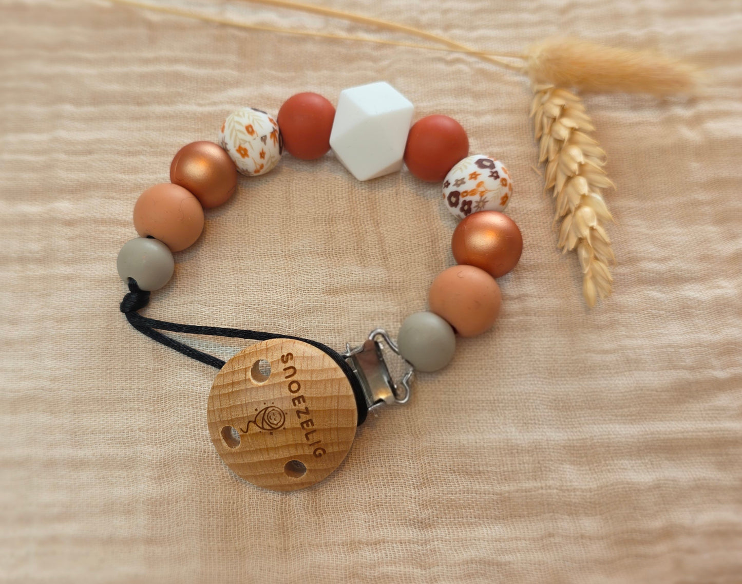 Speenkoord met naam - hout & siliconen