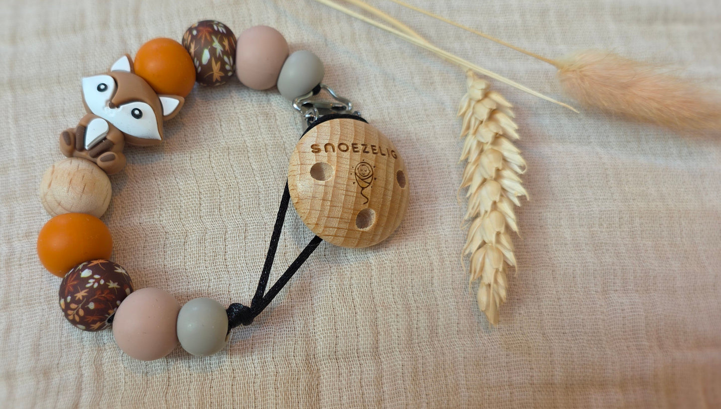 Speenkoord met naam siliconen en hout autumn fox