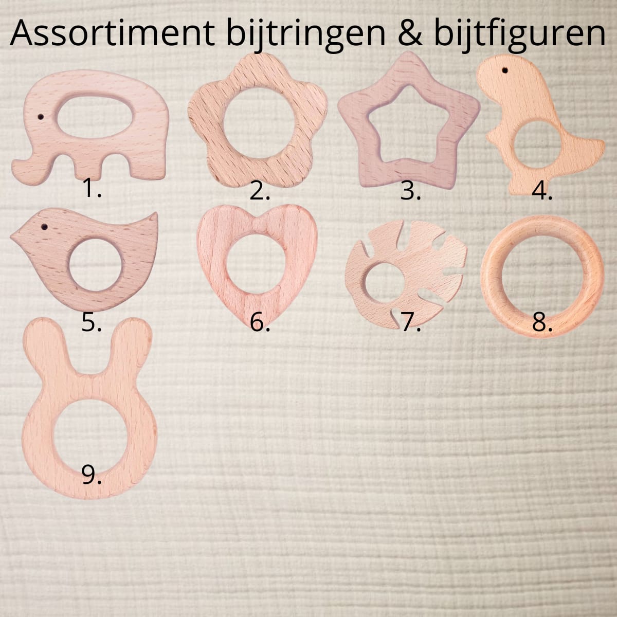 Assortiment bijtringfiguren Snoezelig