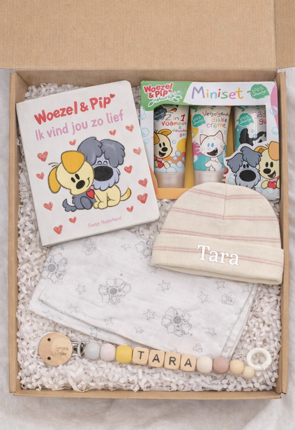 Cadeaupakket plus woezel en pip beige Snoezelig