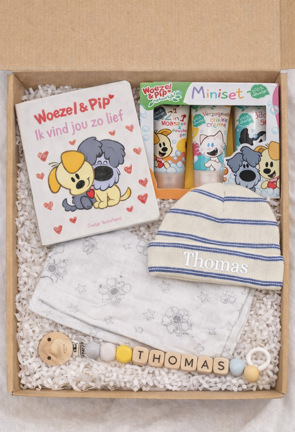 Cadeaupakket plus woezel en pip blauw Snoezelig