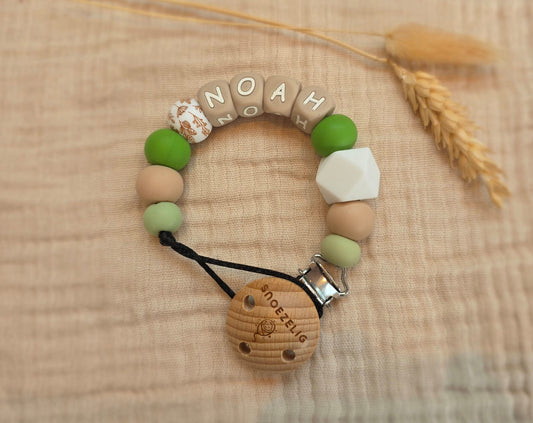 Speenkoord met naam siliconen groen wit