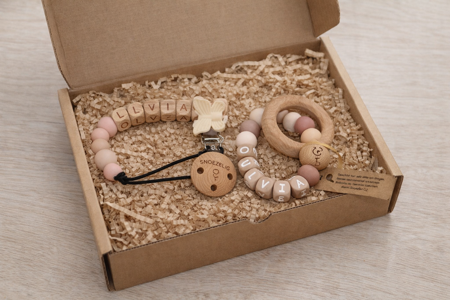 Cadeaupakket Mini • Bijtring & speenkoord (met naam)