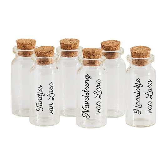 Set bewaarflesjes: tandjes, navelstreng & haarlokje